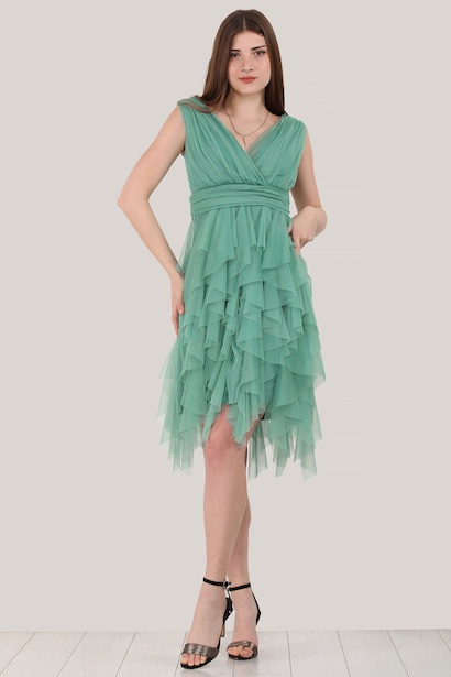 Kadın Kısa Tül Abiye Elbise