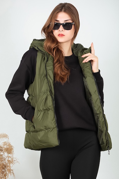 Kadın Kapşonlu Şişme Yelek