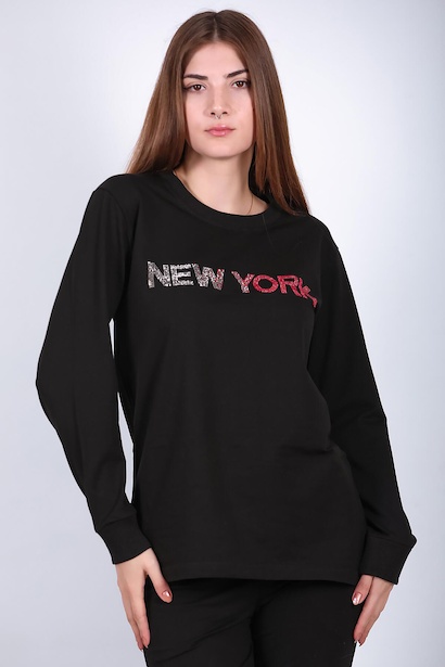Kadın Bisiklet Yaka Baskılı Sweat