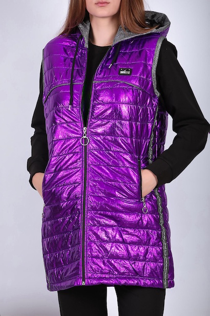 Kadın Parlak Uzun Yelek Mor 6