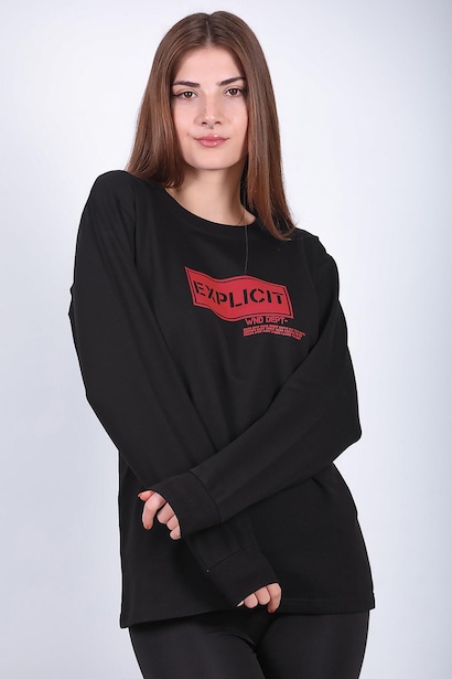 Kadın Bisiklet Yaka Baskılı Sweat