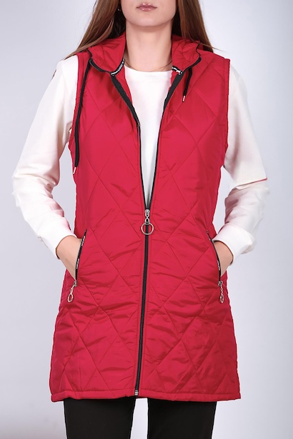 Kadın Kapitone Yelek Kırmızı 6