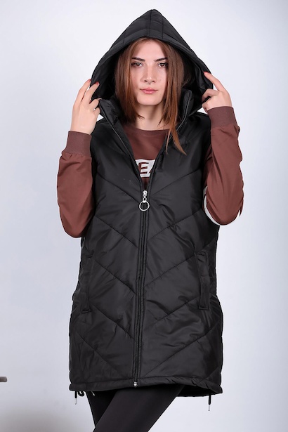 Kadın Uzun Yelek Siyah 6