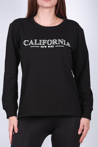 Kadın Bisiklet Yaka Baskılı Sweat Siyah 6