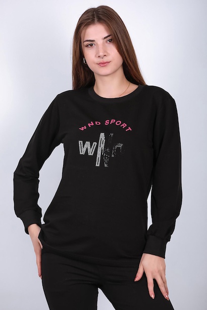 Kadın Bisiklet Yaka Baskılı Sweat