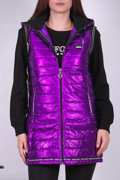 Kadın Parlak Uzun Yelek Mor 6