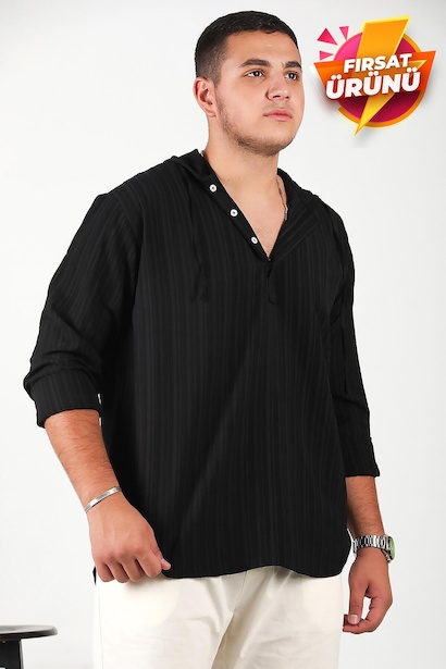 Erkek Kapşonlu Gömlek Siyah