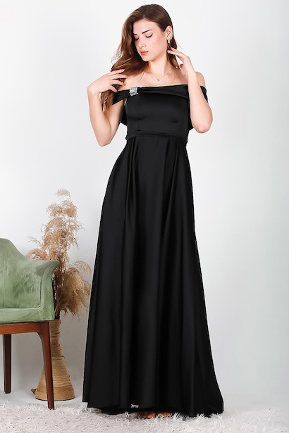 Kadın Taşlı Saten Abiye