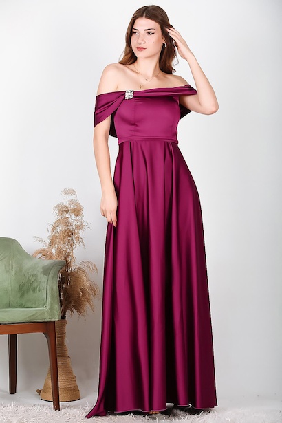 Kadın Taşlı Saten Abiye