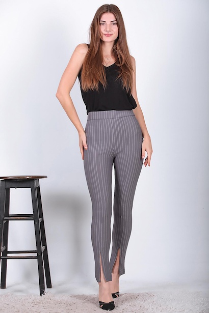 Kadın Çizgili Krep Tayt 