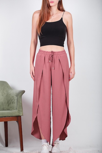 Kadın Bol Paça Pantolon Gül Kurusu 6