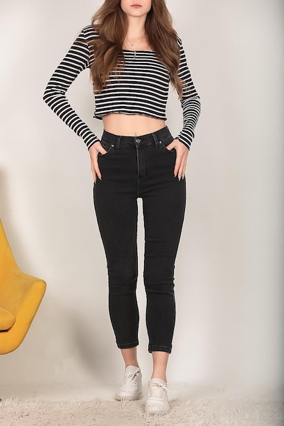 Kadın Mom Jeans Pantolon Antrasit 6