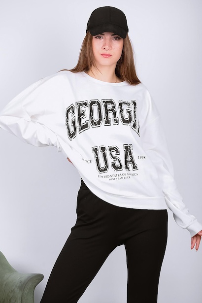 Kadın Baskılı Sweat Ekru 6