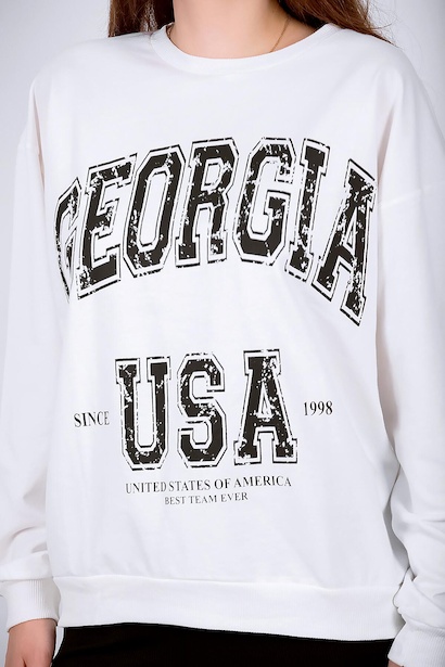 Kadın Baskılı Sweat Ekru 9