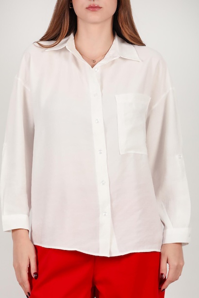 Kadın Cepli Gömlek Ekru 6