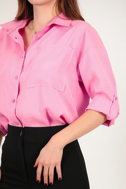 Kadın Cepli Gömlek Pembe 9