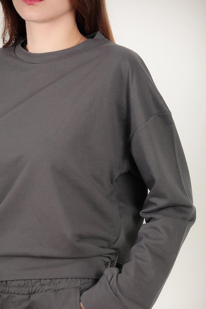 Kadın Paçası Lastikli Oversize Takım Füme 9