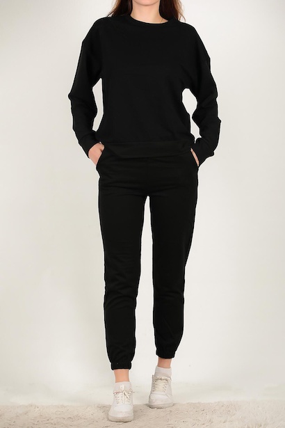 Kadın Paçası Lastikli Oversize Takım Siyah 6