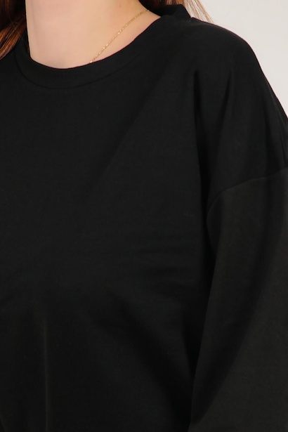 Kadın Paçası Lastikli Oversize Takım Siyah 9