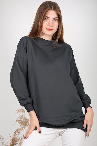 Kadın İki İplik Sıfır Yaka Armalı Tunik