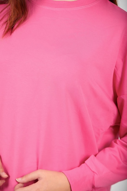 Kadın İki İplik Sıfır Yaka Armalı Tunik Pembe 6