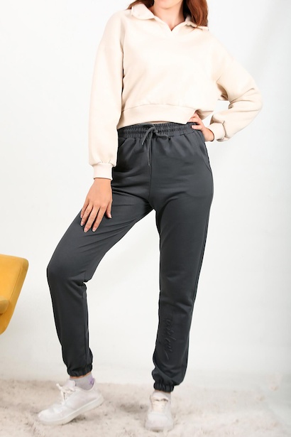 Kadın İki İplik Baskılı Eşofman Füme 6