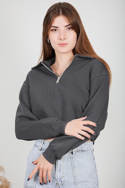 Kadın Yarım Fermuarlı Kadın Sweat