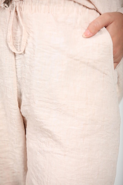 Kadın Keten Gömlek Pantolon Takım Taş 9