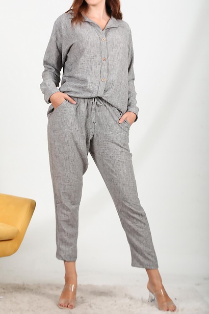 Kadın Keten Gömlek Pantolon Takım