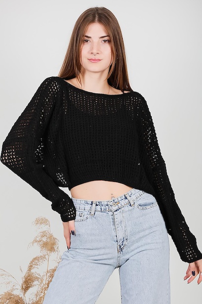 Kadın Omuz Düşük Yarasa Kol Triko Bluz