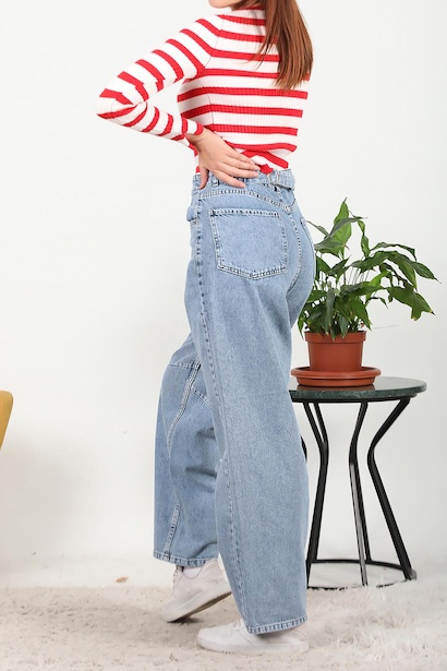 Kadın Baggy Bol Paça Pantolon Kot 6