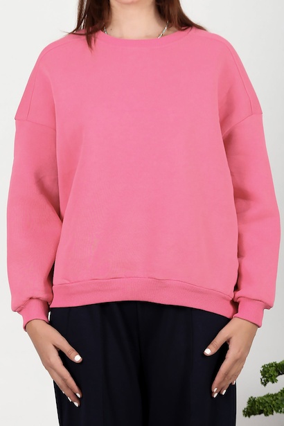 Kadın Üç İplik Sıfır Yaka Sweat Pembe 6