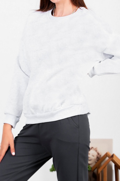 Kadın Üç İplik Sıfır Yaka Sweat