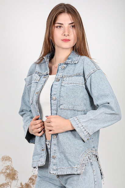 Kadın Taşlı Kot Ceket