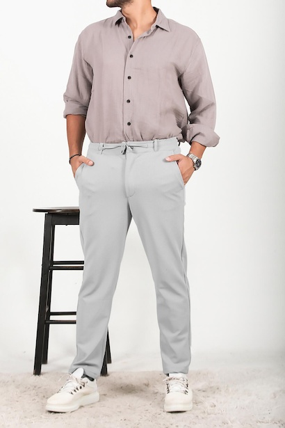 Erkek Düğmeli Jogger Pantolon Gri Gri