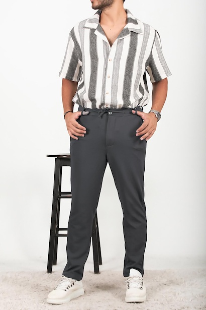 Erkek Düğmeli Jogger Pantolon Füme Füme