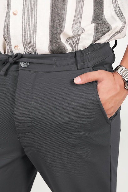 Erkek Düğmeli Jogger Pantolon Füme Füme 6