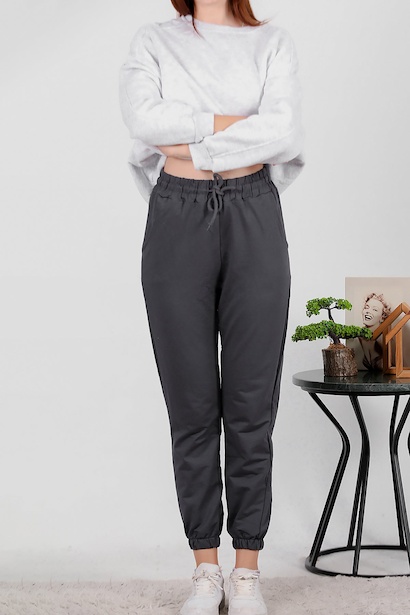 Kadın Futter Paça Laastikli Eşofman Füme 6