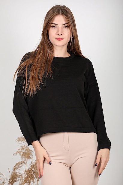 Kadın Bisiklet Yaka Basic Triko Bluz