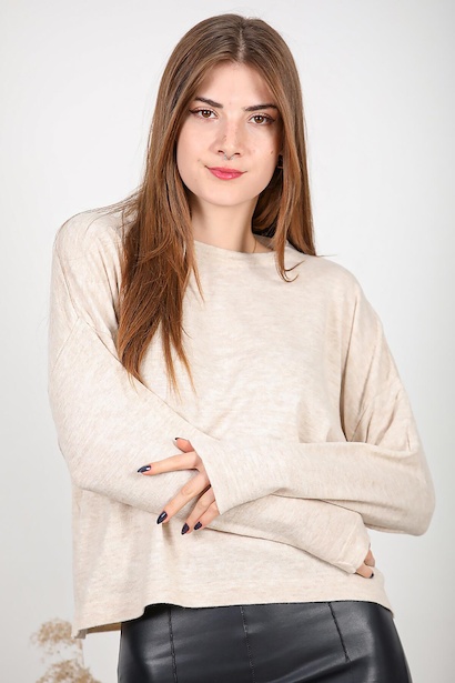 Kadın Bisiklet Yaka Basic Triko Bluz