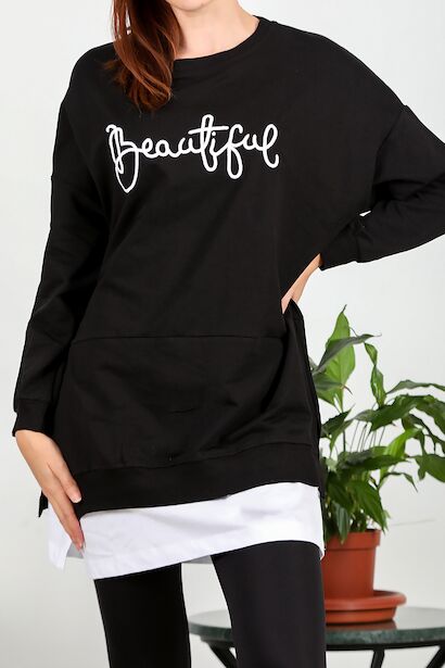 Kadın İki İplik Nakış Garnili Tunik 