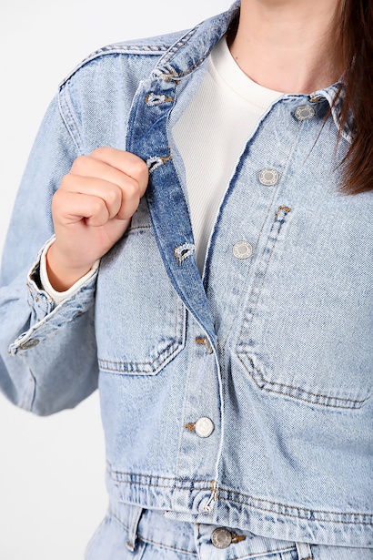 Kadın Ters Cep Kısa Kot Ceket Kot 9