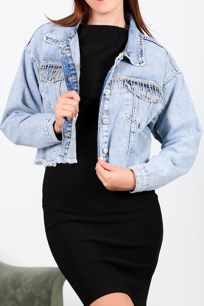 Kadın Taşlı Kot Ceket