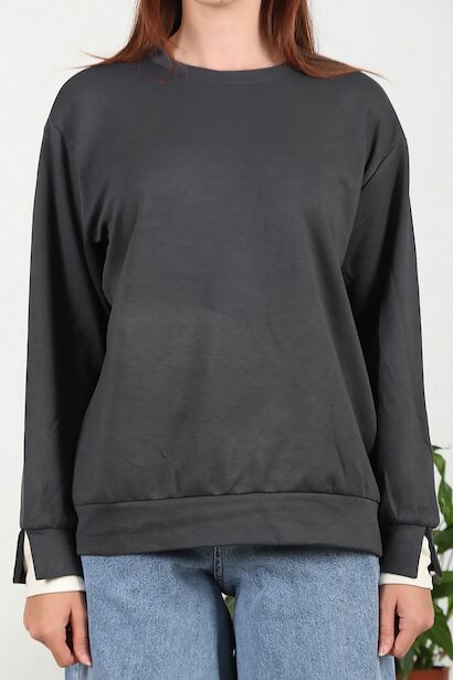Kadın Bilek Garnili Basic Sweat Füme 6