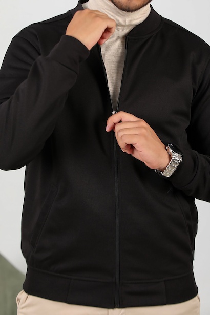 Erkek Fermuarlı Kolej Ceket Siyah 6