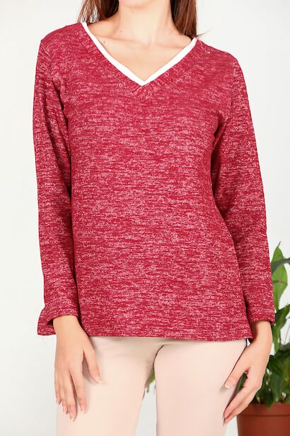 Kadın V Yakalı Bluz  Bordo 6
