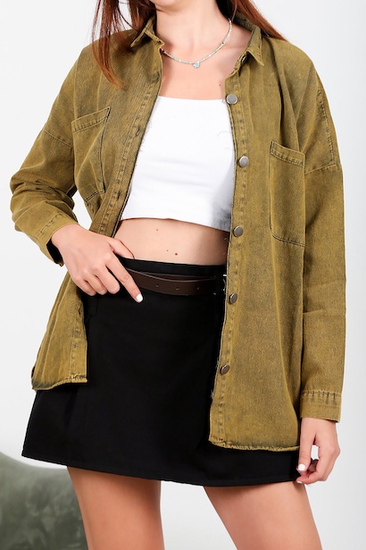 Kadın Oversize Cepli Gömlek Haki