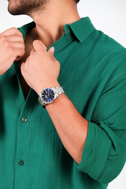 Erkek Uzun Kol Keten Gömlek Yeşil 9