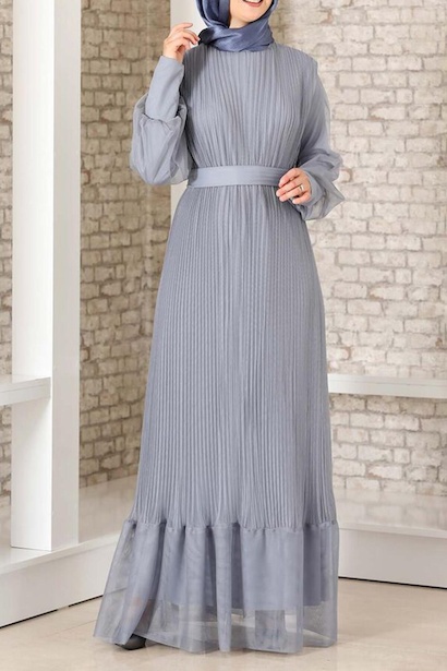 Kadın Pilise Detaylı Tül Abiye