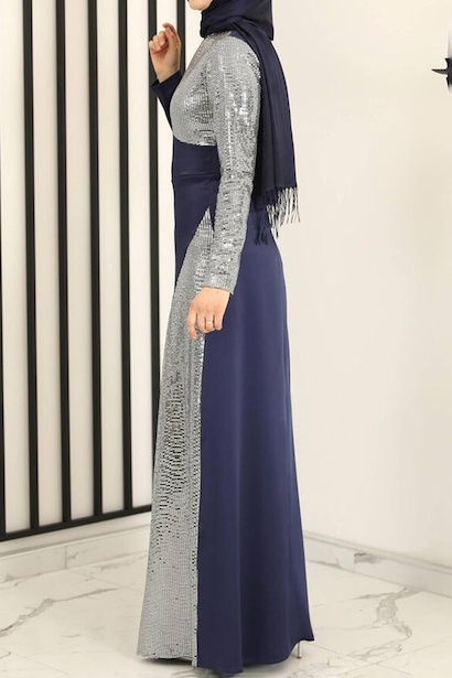 Kadın Pullu Abiye Lacivert 4